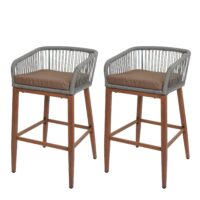 2er-Set Outdoor Rope-Barhocker Metall Holzoptik hellgrau taupe