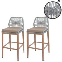 2er-Set Outdoor Rope-Barhocker Metall Holz-Optik hellgrau taupe
