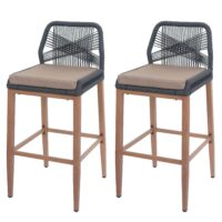 2er-Set Outdoor Rope-Barhocker Seilgeflecht Kissen taupe anthrazit