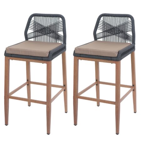 2er-Set Outdoor Rope-Barhocker Seilgeflecht Kissen taupe anthrazit