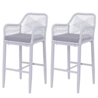 2er-Set Rope-Barhocker Outdoor mit Sitzpolster Seilgeflecht hellgrau