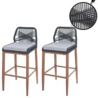 2er-Set Rope-Barhocker Outdoor Seilgeflecht Kissen hellgrau anthrazit