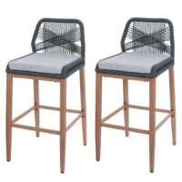 2er-Set Rope-Barhocker Outdoor Seilgeflecht Kissen hellgrau anthrazit