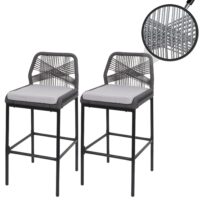 2er-Set Rope-Barhocker Outdoor Seilgeflecht Kissen hellgrau