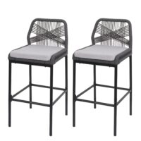 2er-Set Rope-Barhocker Outdoor Seilgeflecht Kissen hellgrau