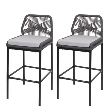 2er-Set Rope-Barhocker Outdoor Seilgeflecht Kissen hellgrau