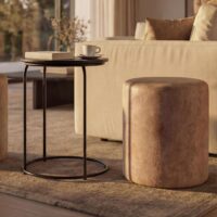 2er-Set Sitzhocker & Beistelltisch MDF Metall Kunstleder braun