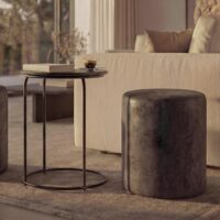 2er-Set Sitzhocker & Beistelltisch Kunstleder schwarz