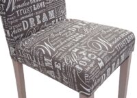 2er-Set Esszimmerstühle Textil Schriftzug Eichenholz-Beine grau