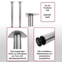 2er-Set Tischbeine Edelstahl-Optik für Schreibtisch & Esstisch 73cm