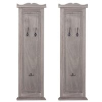 2er-Set Wandgarderobe Holz shabby mit Wandhaken grau-braun