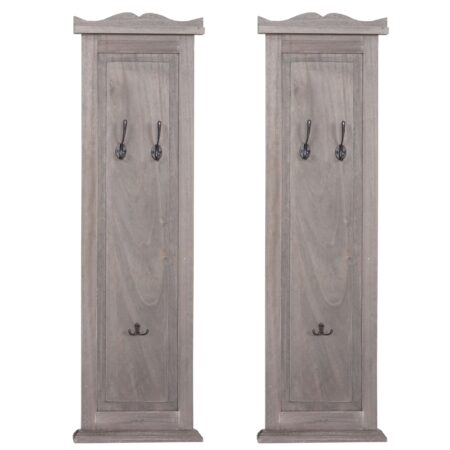 2er-Set Wandgarderobe Holz shabby mit Wandhaken grau-braun