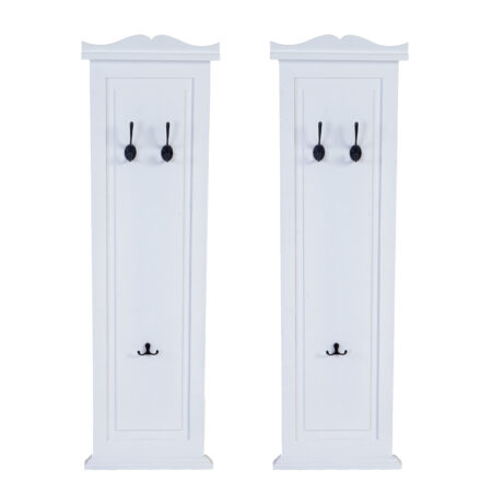 2er-Set Wandgarderobe Holz lackiert mit Wandhaken weiss