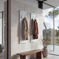 2er-Set Wandgarderobe Holz lackiert mit Wandhaken weiss