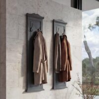 2er-Set Wandgarderobe mit Holzhaken lackiert dunkelgrau