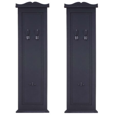 2er-Set Wandgarderobe mit Holzhaken lackiert dunkelgrau