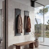 2er-Set Wandgarderobe mit Holzhaken lackiert dunkelgrau