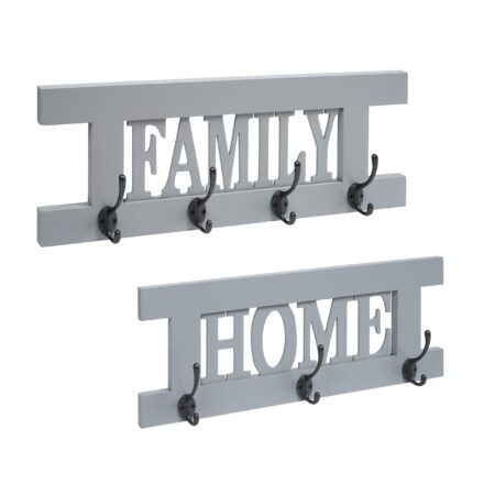 2er Wandgarderoben Set Vintage Shabby-Look Garderobenpaneel grau-blau