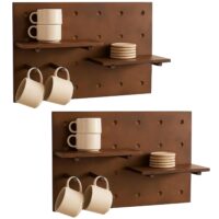 2er-Set Wandregal Steckboard 4 Ebenen 60x40cm braun