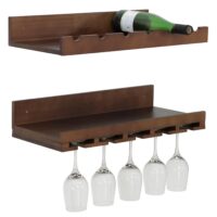 2er-Set Weinregal Holz Wandregal Flaschen- & Glashalter braun