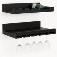2er-Set Weinregal Holz Wandregal für 6 Flaschen schwarz