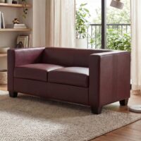 2er Sofa Couch Loungesofa aus Kunstleder rot-braun