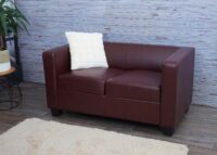2er Sofa Couch Loungesofa aus Kunstleder rot-braun