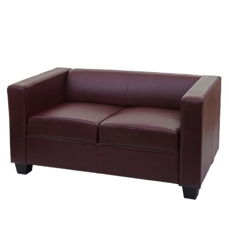 2er Sofa Couch Loungesofa aus Kunstleder rot-braun