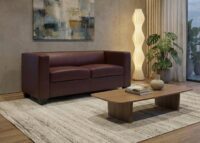 2er Sofa Couch Loungesofa aus Kunstleder rot-braun