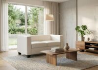 2er Sofa Loungesofa Couch aus Kunstleder weiss