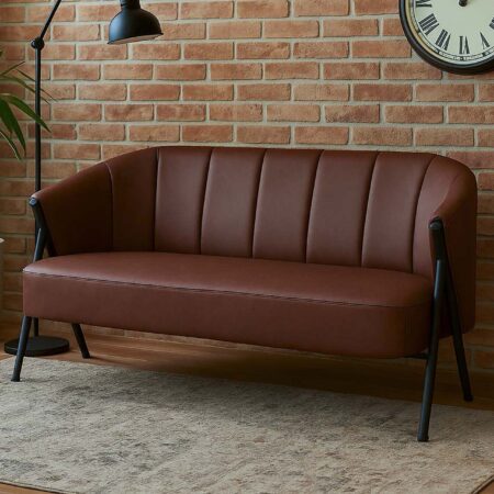 2er-Sofa Lounge Couch Vintage Retro Industrial Metall Kunstleder rostrot