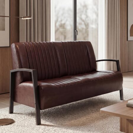 2er Sofa Zweisitzer Kunstleder Metall Industrie-Design vintage braun