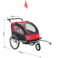 2in1 Kinderanhänger Fahrradanhänger Jogger Kinderfahrradanhänger Rot Schwarz
