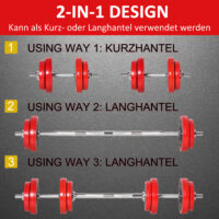 Rot-schwarzes 2-in-1 Hantelset 20kg, verstellbar.