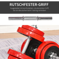 Rot-schwarzes 2-in-1 Hantelset 20kg, verstellbar.