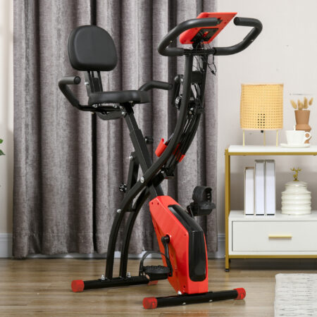 Roter 2-in-1 klappbarer Heimtrainer mit LCD-Display.
