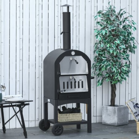 2in1 Pizzaofen Holzkohlegrill BBQ mit Thermometer H: 161cm