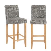 2x Barhocker Lancy mit Schriftzug grau helle Beine Textil