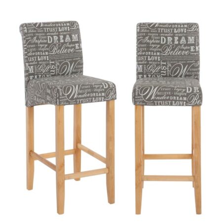 2x Barhocker Lancy mit Schriftzug grau helle Beine Textil