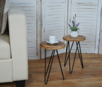 2x Beistelltisch Nachttisch Industriedesign Echtholz Ø25cm