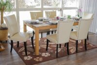 2x Esszimmerstuhl Chesterfield Stuhl Nieten creme dunkle Beine