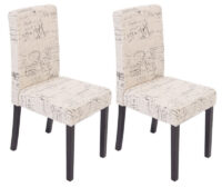 2x Esszimmerstuhl Littau Textil mit Schriftzug creme dunkle Beine