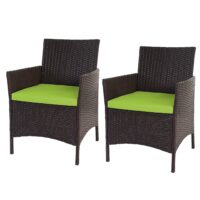 2x Poly-Rattan Gartensessel Gartenstühle Halden ~ braun-meliert Kissen grün