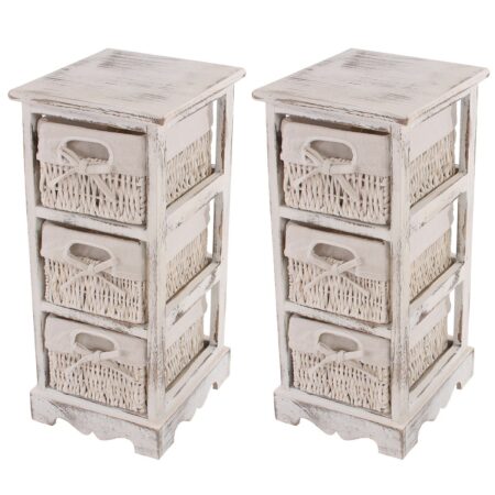 2x Shabby Kommode 3 Schubladen ~ weiss