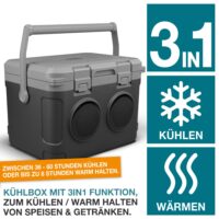 Tragbare 3-in-1 Musikkühlbox mit Bluetooth, 21 Liter, stylisch für Events.