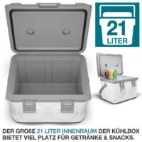 Kühlbox mit Lautsprecher, 21 Liter, stylisches Design, ideal für Musikliebhaber.