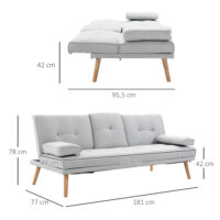3-Sitzer Sofa Schlafcouch Gästebett 181x77x72cm Hellgrau - Multifunktionales Sofa für Gäste, in stilvollem Hellgrau.