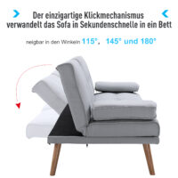 3-Sitzer Sofa Schlafcouch Gästebett 181x77x72cm Hellgrau - Multifunktionales Sofa für Gäste, in stilvollem Hellgrau.