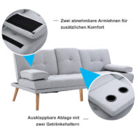 3-Sitzer Sofa Schlafcouch Gästebett 181x77x72cm Hellgrau - Multifunktionales Sofa für Gäste, in stilvollem Hellgrau.