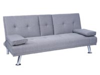 3-Sitzer Schlafsofa Gästebett mit Tassenhalter Textil hellgrau
